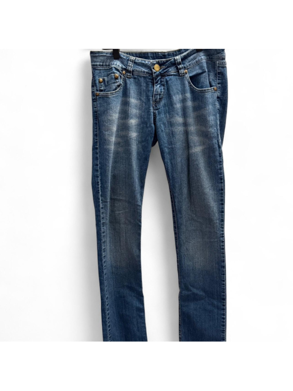 Vintage Puro Gold low rise blue denim jeans with gold stitching/embroidery